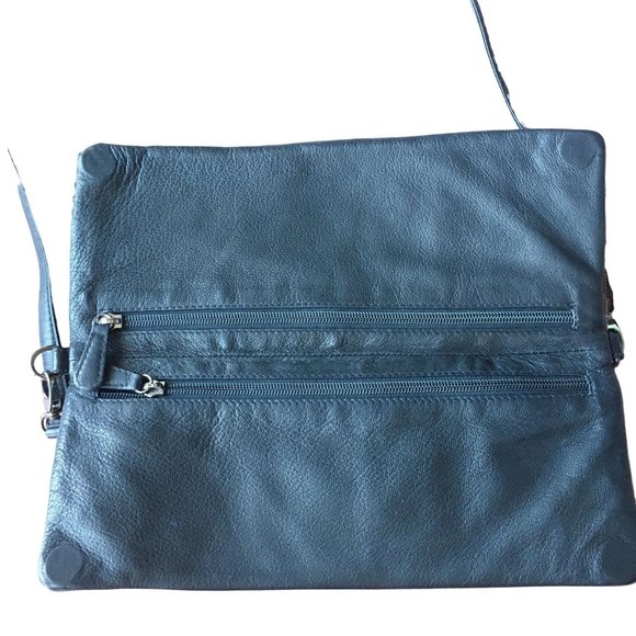 7 Chi Mixed Media Shoulder Bag Clutch Leather Beaded Embroidered Abstract Design - Picture 5 of 7